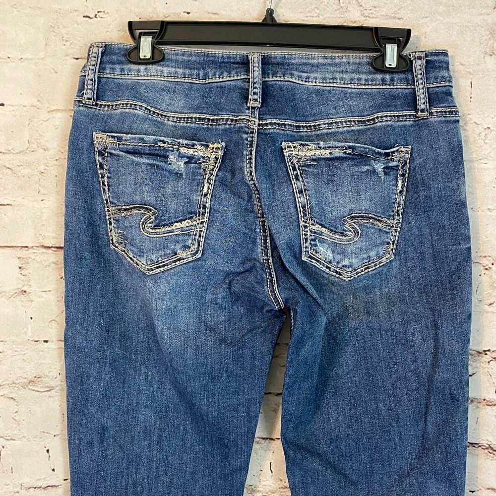 Silver Jeans Co. Women's Blue Medium Wash Light Distress Skinny Jeans Size 29 - Picture 6 of 10